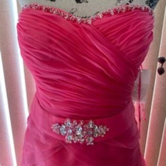 *Markdown* Stunning Hot Pink Organza Strapless Formal Evening Gown Size 8 - Picture 4 of 8